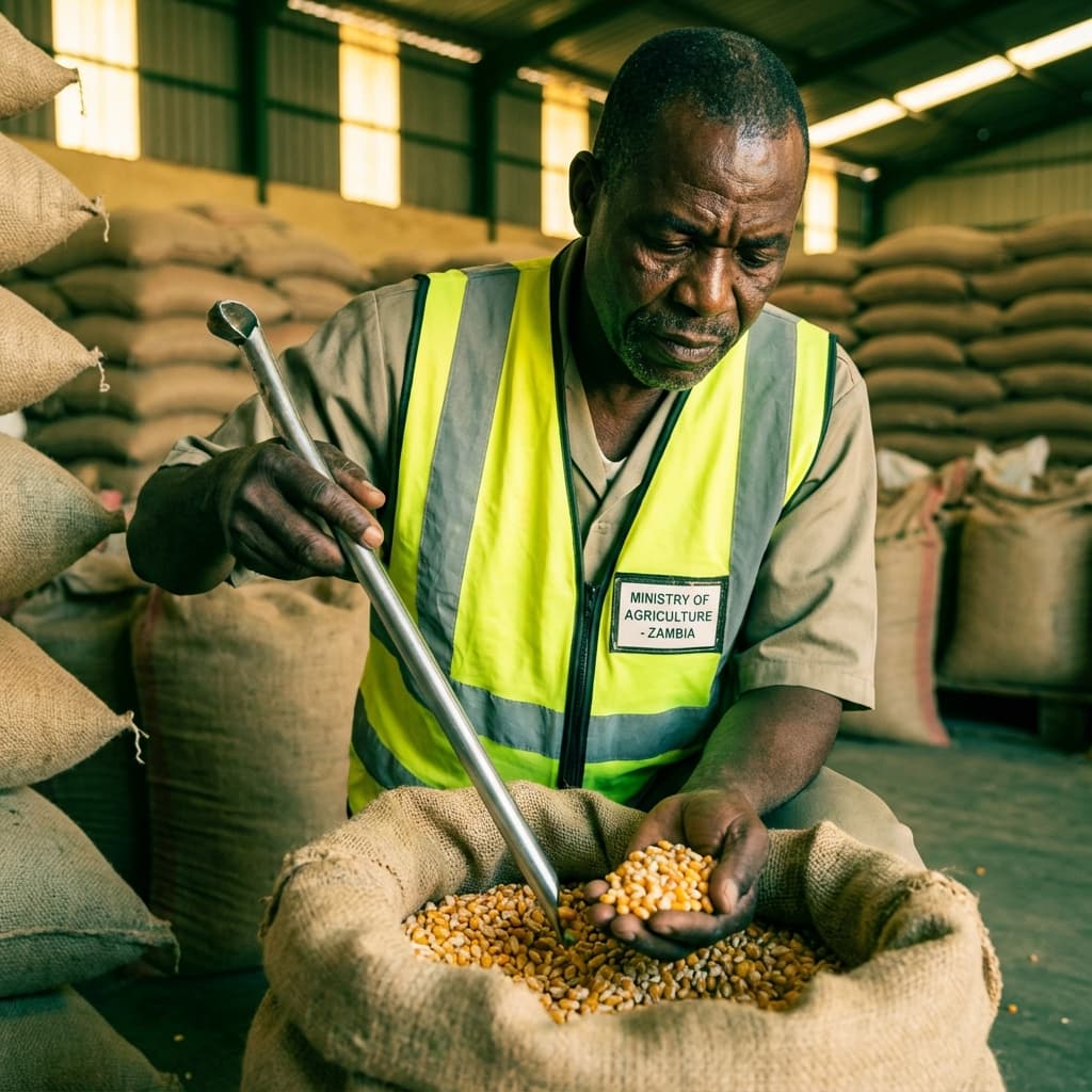 Inspector checking grain quality